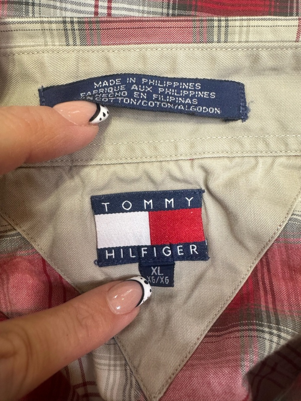 Vintage Tommy Hilfiger Red Plaid Button Down Shirt XL Cotton Classic Fit - Picture 9 of 10